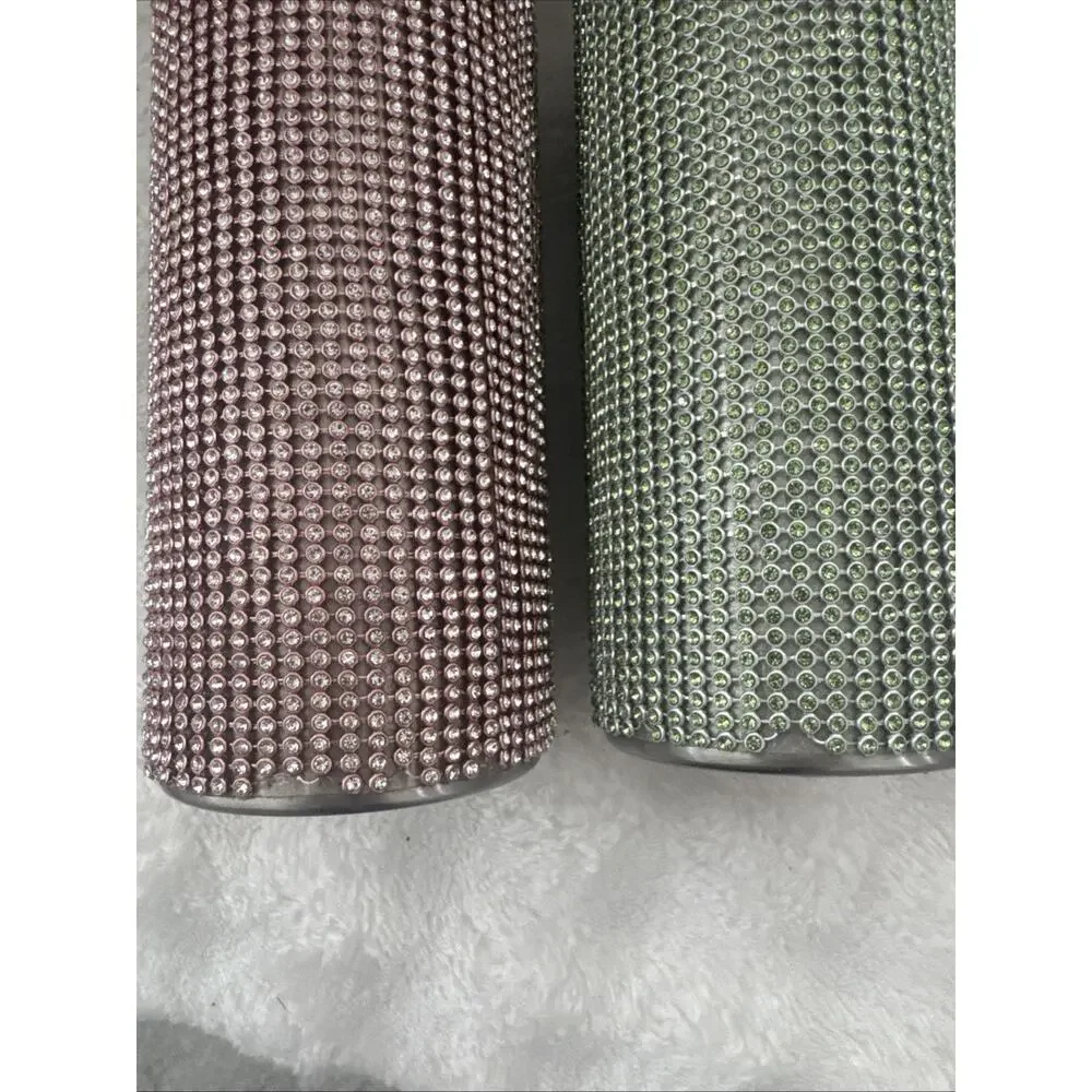Stainless Steel Water Bottles Set Of Two - Pink Green - Party Bedazzled 16 Oz